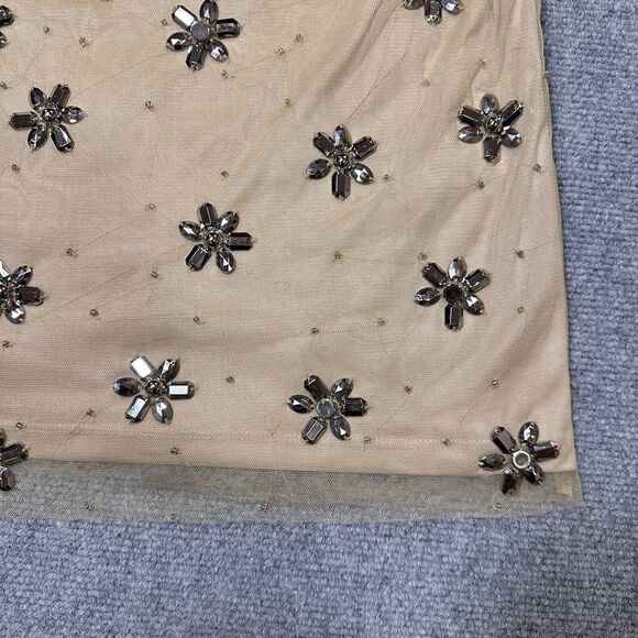 Adrianna Papell Dress Tan Gem Flowers sparkle Cocktail Evening Dress size 8 - Picture 4 of 16